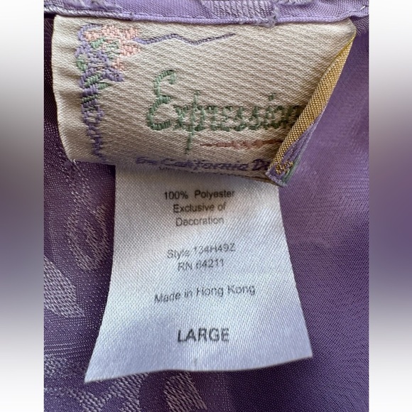 Vintage 90s Expressions Sheer Floral Lavender Light Purple Slip Cottage Core L - Picture 6 of 8